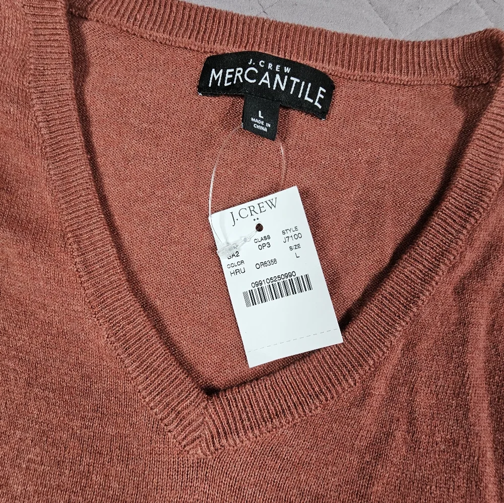 J.Crew NWT Merino Wool Old Money Lightweight V-Neck Sweater in‎ Rust Sz L